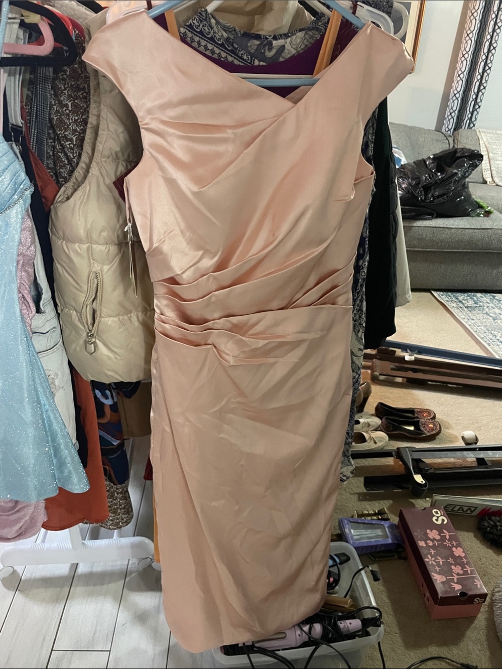 Blush Pink Draped Sheath Midi Dress